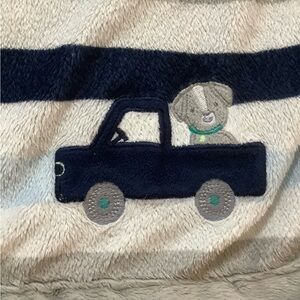 Carters Child Of Mine Grey Blue White Striped Puppy Dog Truck Baby Blanket plush